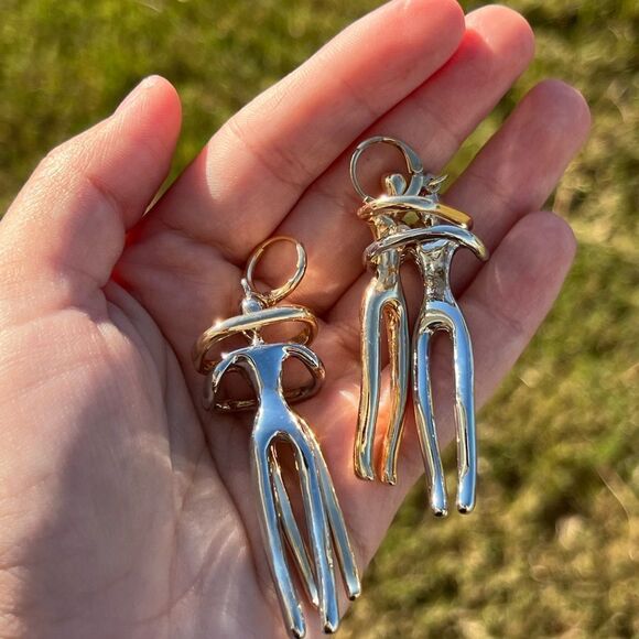 Free People Abstract Dancing Couple Earrings-Gold And Silver - Picture 9 of 10
